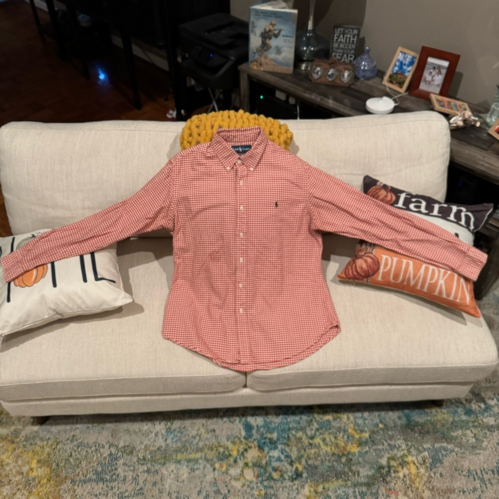 Men’s. Polo Ralph Lauren. Dress Button-Down Shirt. Large. Orange & White